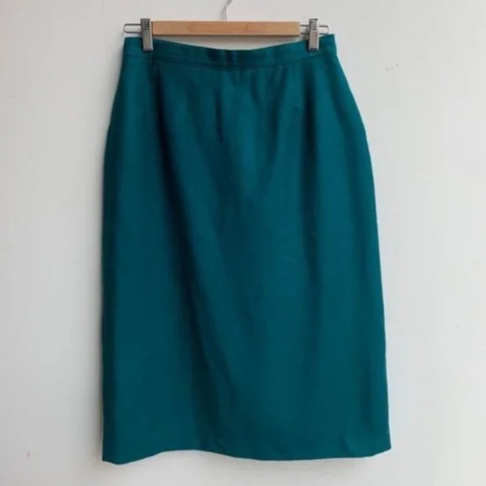 [SOLD] VINTAGE 100% Wool 50's Teal Aqua Jewel Tone High waisted Pencil Skirt